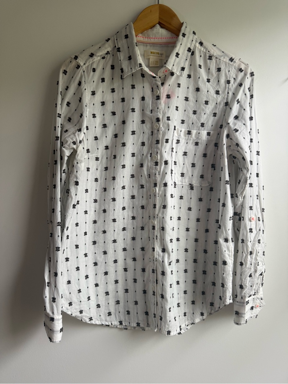 Maeve White Button-Down Shirt with Black Micro Motif